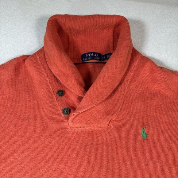 Polo Ralph Lauren Mens L Orange Cowl Neck Shawl Collar Sweater Sweatshirt Pony - Picture 4 of 9